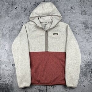L.L. Bean Jacket Women Medium Tan Red Hoodie Colorblock Outdoors Casual Snap